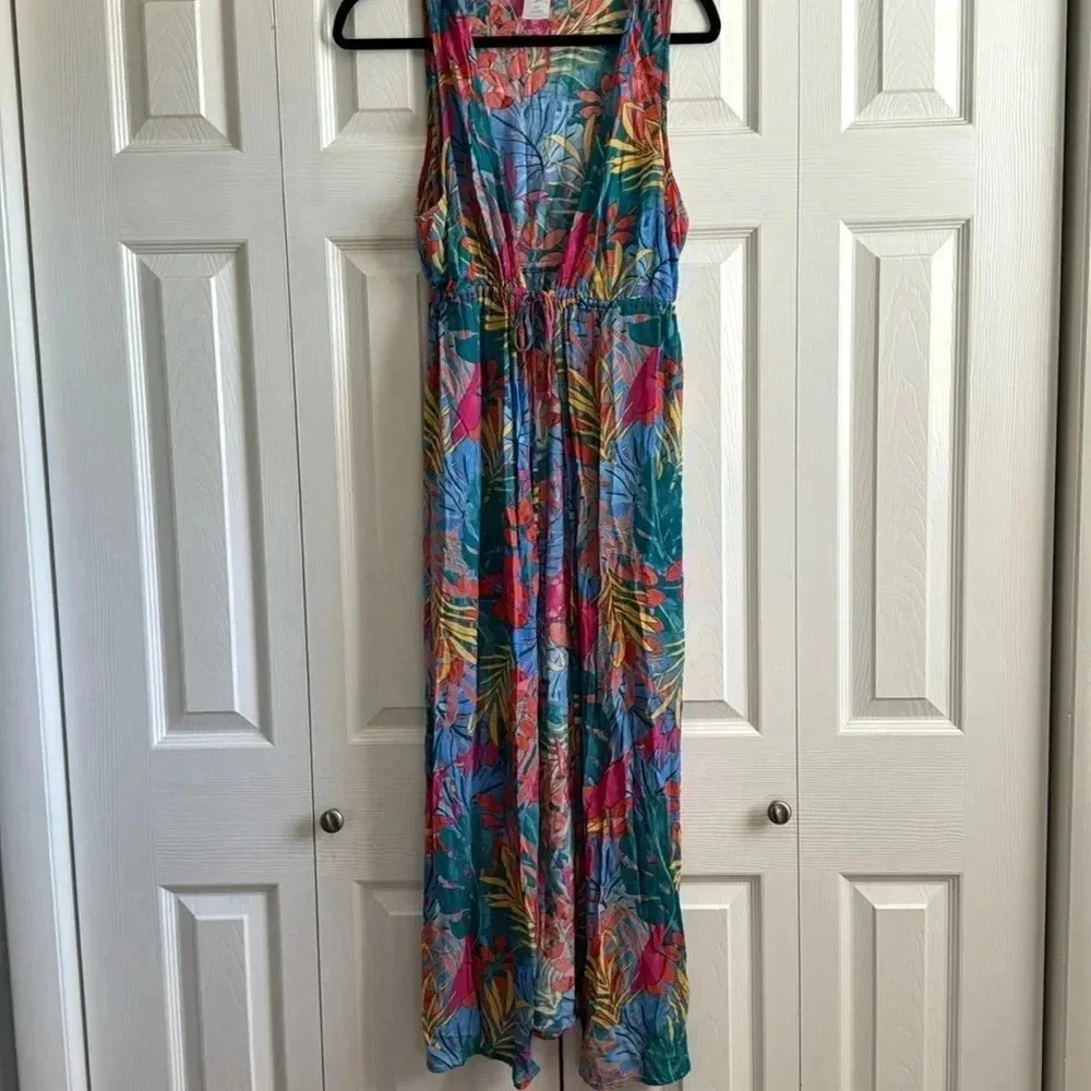 Kona Sol | Sleeveless Cover Up | Maxi Duster | Tropical Print | size S/M